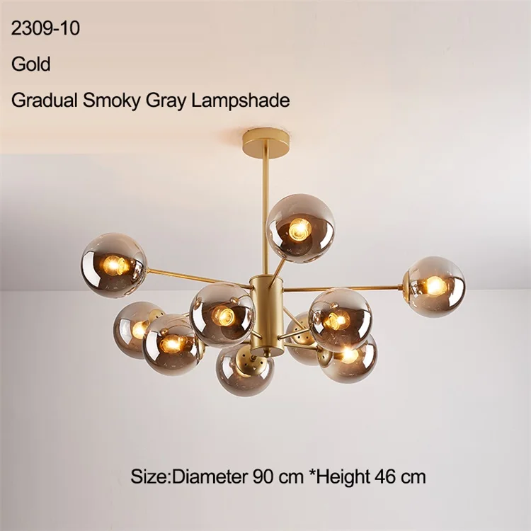 10 light smoky gray Стеклянная светодиодная лампа, современный дизайн, люстра, потолочный светильник для гостиной, спальни, столовой, светильник, Декор для дома, светильник ing 12 s - Цвет абажура: 10 light smoky gray