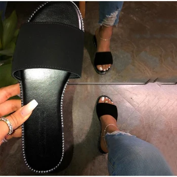 

New Summer Women's Slippers Ladies Bling Crystal Slides Woman Casual Outdoor Beach Shoes Women Slip On Pu Leather Comfort 2020