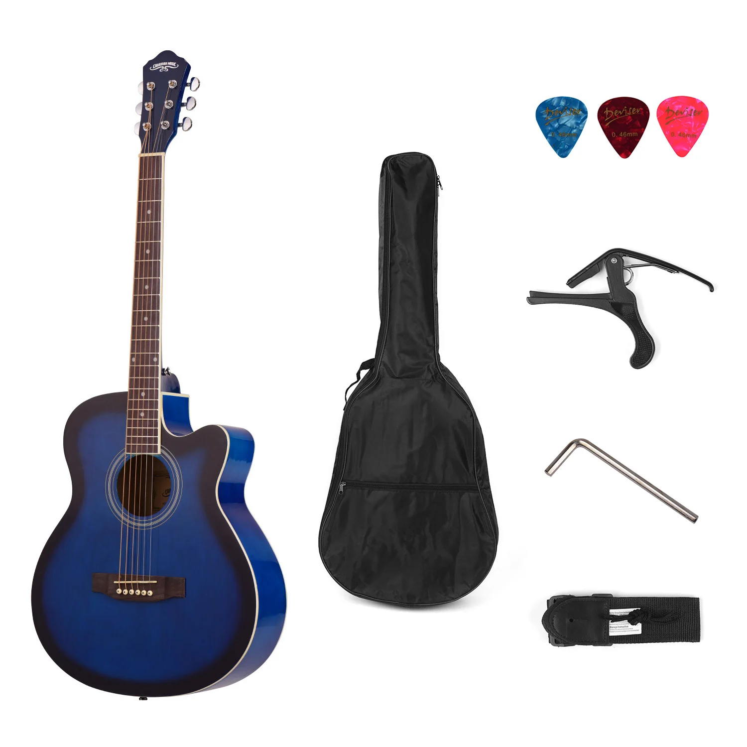 Акустическая фольклорная гитара 6 струн 40 дюймов с ремешком Gig Bag каподастр