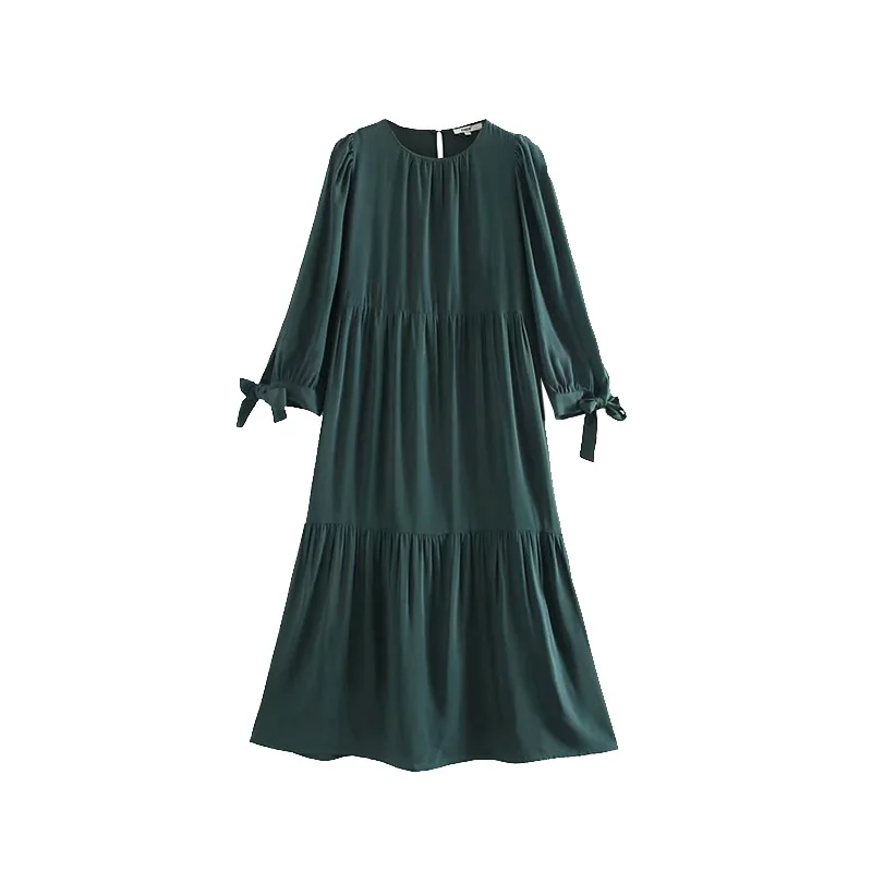 

2019 Autumn New Products Western Style Fashion Elegant-Sleeve Pullover Dress Women's Casual Slimming Long Skirts