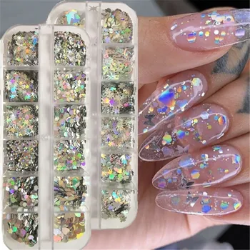 

3D Laser Holographic AB Nail Glitter Flakes Shell Sparkly Sequins Irregular Paillette Gel Polish Manicure Nail Art Decorations