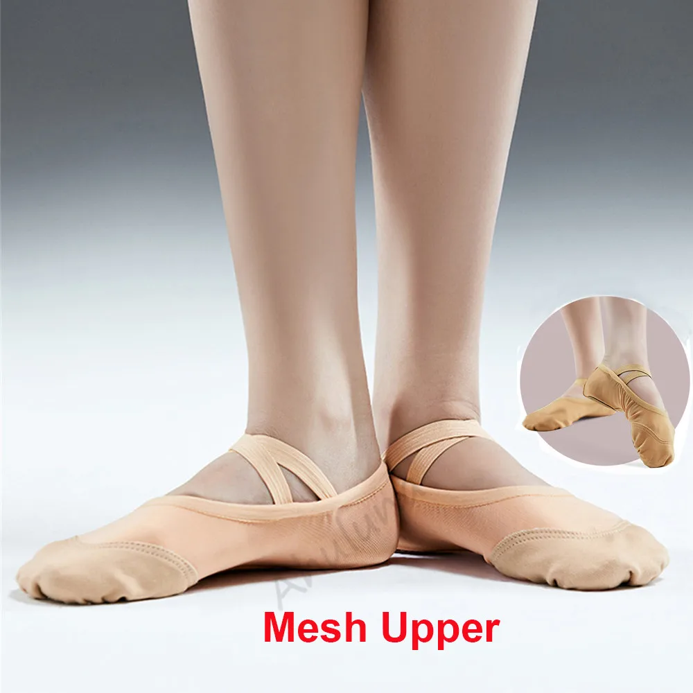 

Ballet Shoes Women Girls Elastic Mesh Upper Dance Sneakers For Adults Ladies Nude Camel Dance Shoes Breathable Not Stuffy DS053