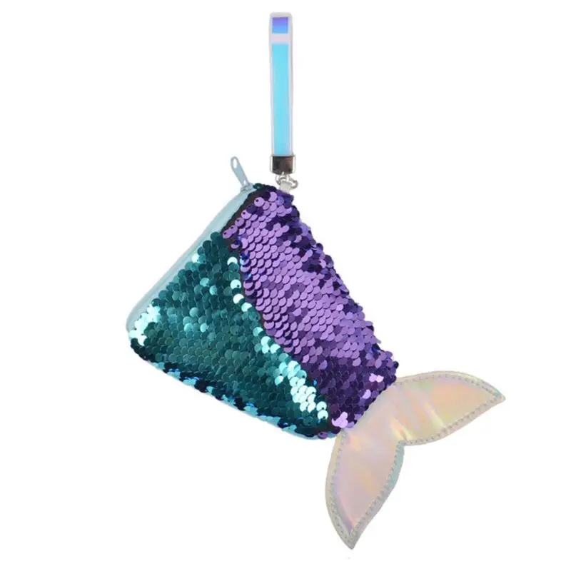 Женский брелок-кошелек с блестками и рыбьим хвостом для монет, мини-кошелек на молнии, небольшая сумка для мелочи