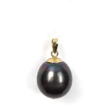 

HUGE NEW 11-13MM BLACK TAHITIAN PEARL PENDANT NECKLACE yellow gold