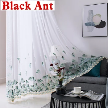 

Delicate Embroidery Voile Curtain for Living Room Geometric Curtain for Kithcen Lace Tulle Natural Fabric Blinds X712#40