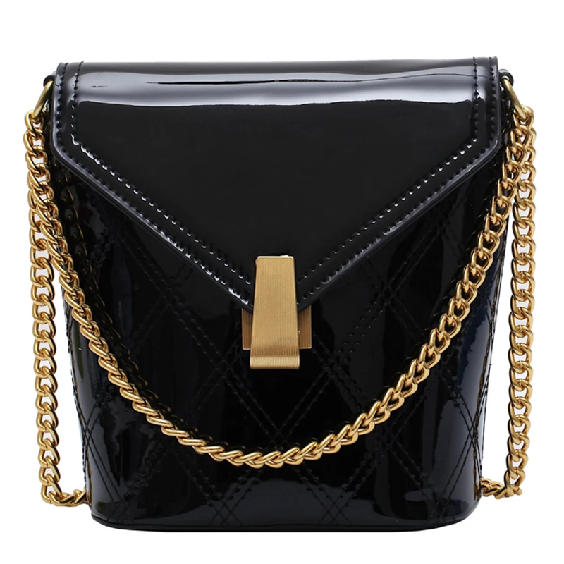

iVog New Arrival Everyday Ladies Small PU Messenger Crossbody Handbag Geometric gg Chain Bucket Bags for Women 2019