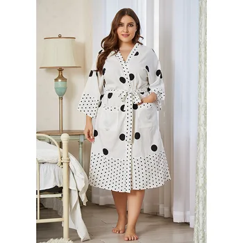 

Plus size home service fat ladies plus size home service simulation silk nightgown printed three-quarter sleeve nightgown