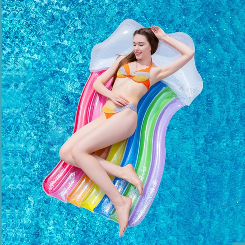 

ROOXIN Rainbow Inflatable Floating Swimming Ring Mattress Water Float Sea lounge Bed Recliner For Adults Kids Pool Party Toys