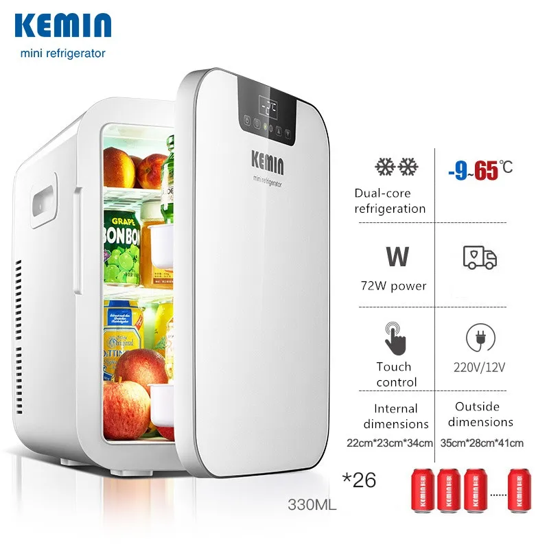 CNC De Doble N/úcleo KeMin 18L Mini Refrigerador Port/átil Refrigerador De Bebidas White Dual Core CNC Version para El Hogar O El Coche Compacto Compatibilidad AC DC Power Baja Energia