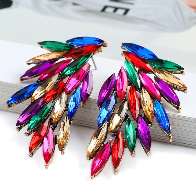 Fashion Colorful Crystal Dainty Geometric Wing Shaped Luxury Earings 1