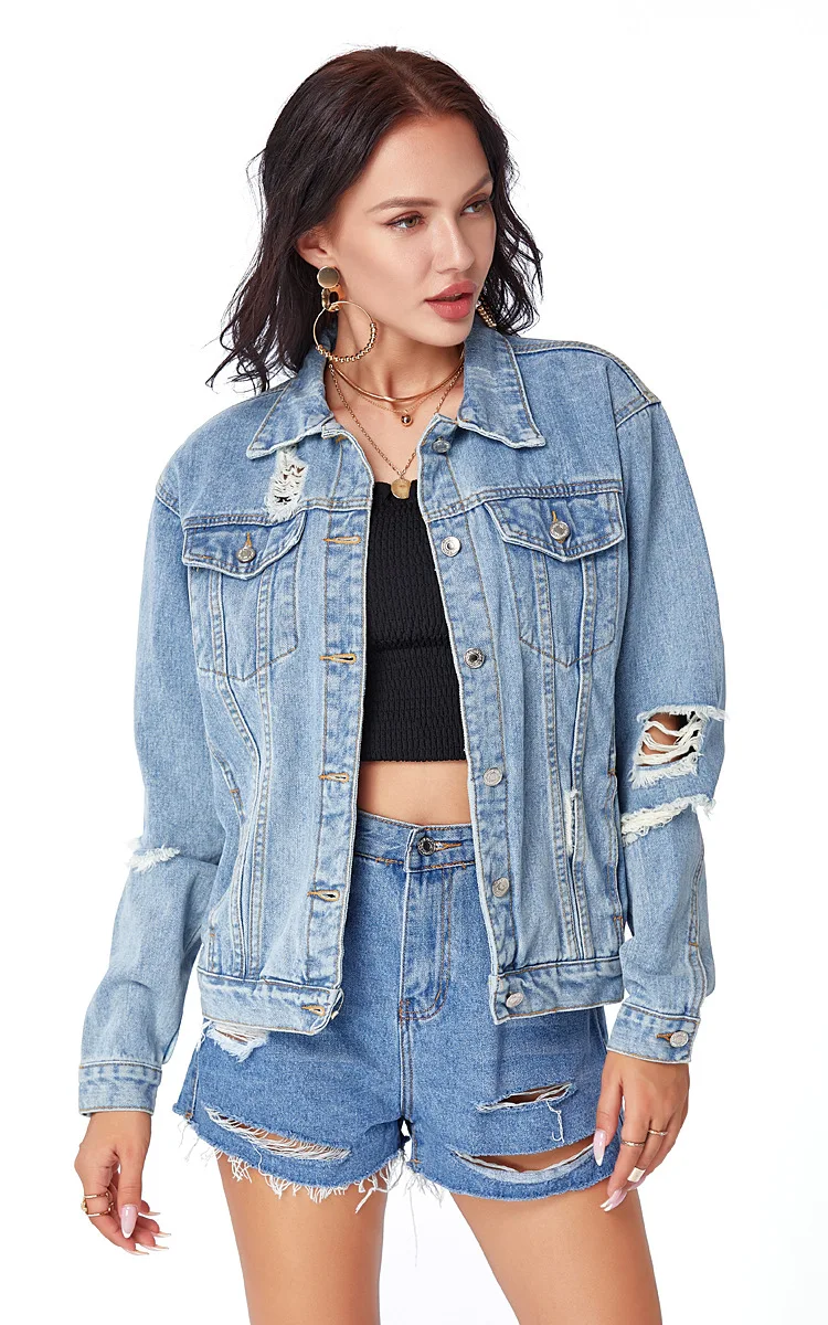 Fashion Retro Hole Frayed Denim Jacket 