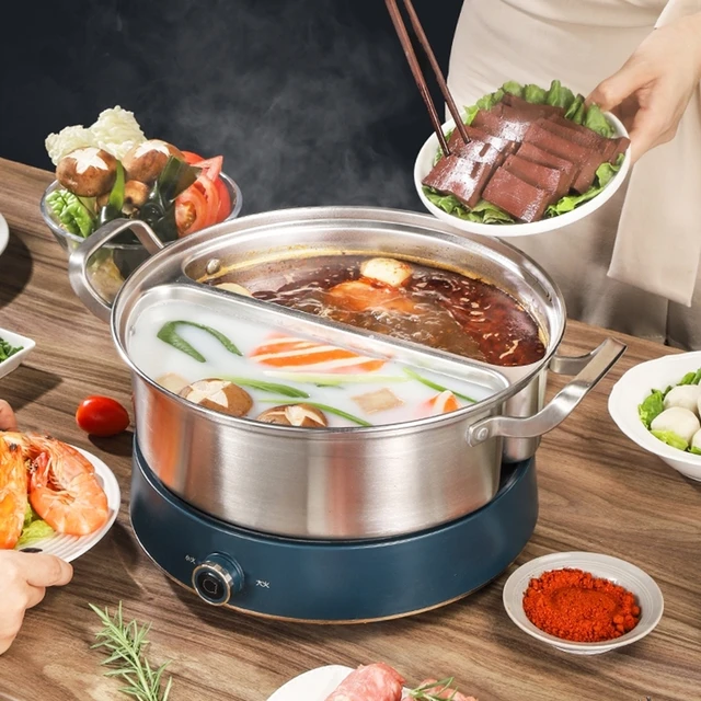 New Stainless Steel 304 Hot Pot Shabu Cooker Cookware Two-flavor Fondue  With Lid