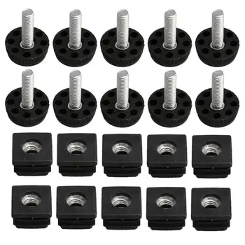 

10PCS Thread Black Plastic Furniture Legs Plugs Square Pipes M8 Blanking End Caps Insert Plugs with Adjust Thread Feet
