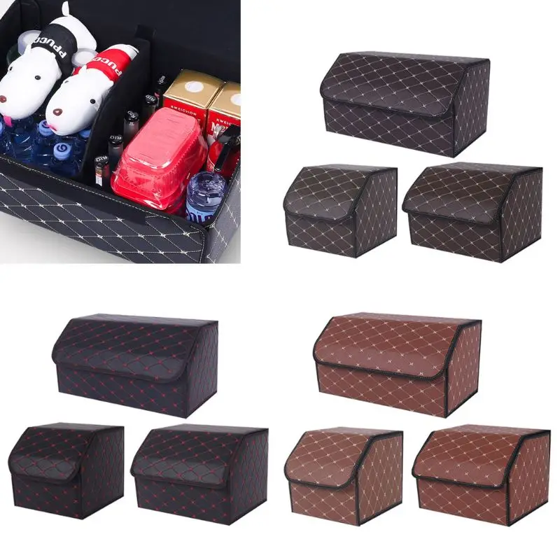 

3 Colors Car Trunk Storage Box Bag Organizer Tidying Tools Accessories Management PU Leather Folding S/M/L