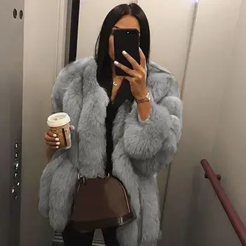 

Women Winter Top Fashion Faux Fur Coat Elegant Warm Outerwear Fake Fur Jacket Chaquetas Mujer