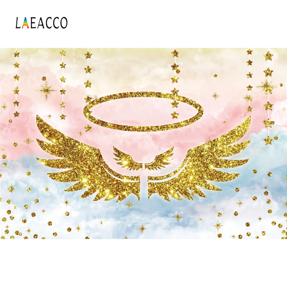 

Laeacco Clouds Sky Angel Aura Stars Wings Dreamy Baby Photography Backgrounds Customized Photographic Backdrops for Photo Studio