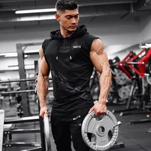 Muscle Brother, спортивный жилет с капюшоном, мужские AliExpress,, для бега, фитнеса, без рукавов, пуловер с капюшоном, тренд