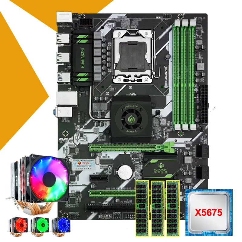 ^*Best Offers HUANANZHI X58 deluxe motherboard bundle discount motherboard with CPU Intel Xeon X5675 6 heatpipes cooler memory 24G(3*8G) RECC
