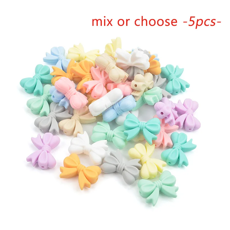 LOFAC Silicone Cartoon Bow Tie Beads - 5pcs Set for DIY Keychains & Jewelry Accessories