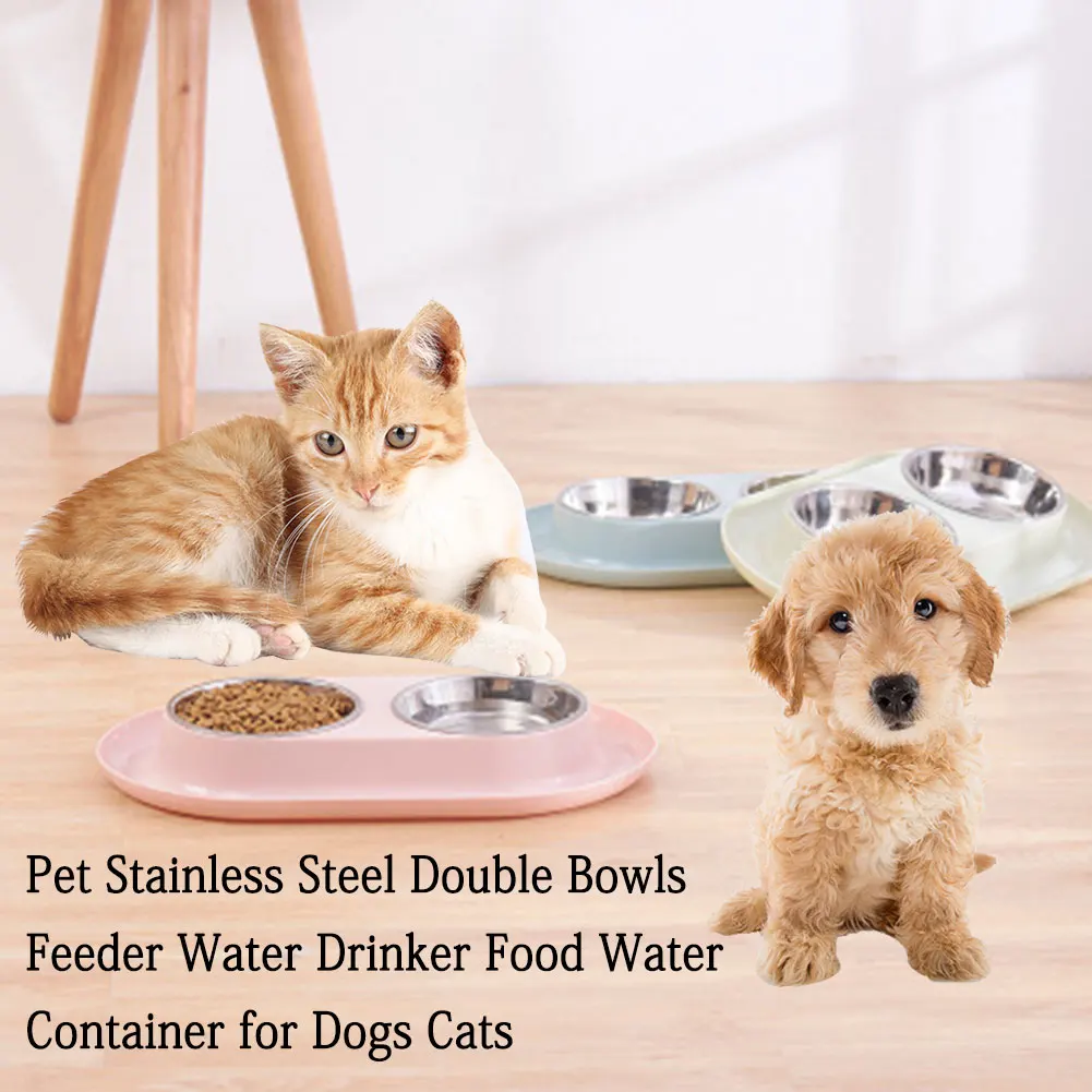 Dog Double Bowl Puppy Food Water Feeder Cute Stainless Steel Pets Drinking Dish Feeder Pets Supplies 1 Dog Double Bowl Puppy Food Water Feeder Cute Stainless Steel Pets Drinking Dish Feeder Pets Supplies 4