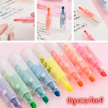 

8 Pcs / Set Cartoon Sakura Highlighter Fluorescent Pen Markers Drawing Pen Kids Student Gift Stationery