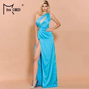 

Missord 2020 Women Sexy Off Shoulder Hollow Out Dresses Female Elegant Solid Color Maxi High Split Dress FT19824