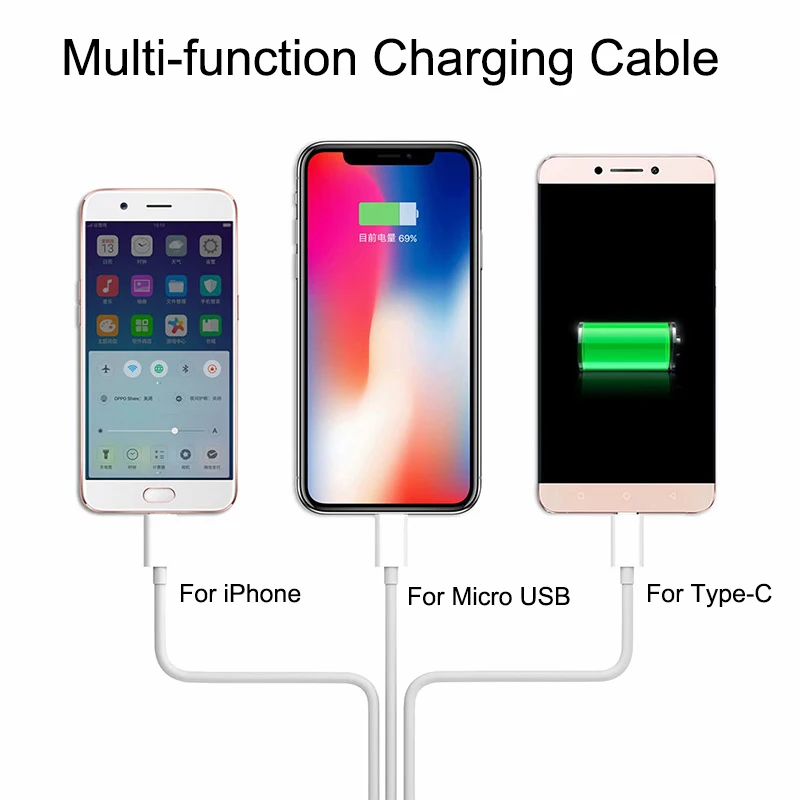 Usb-кабель 3 в 1 кабель для быстрой зарядки для освещения Micro type C для iPhone Xiaomi huawei mate 20 pro samsung s9 шнур зарядного устройства 1,2 м