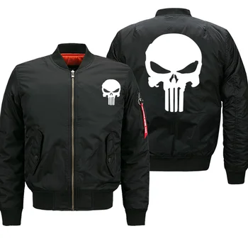 

Autumn Winter Thick Coats Punisher Skull Print Bomber Jacket Men Streetwear Hip Hop Military Motorcycle Mens Coats 8XL Oversize