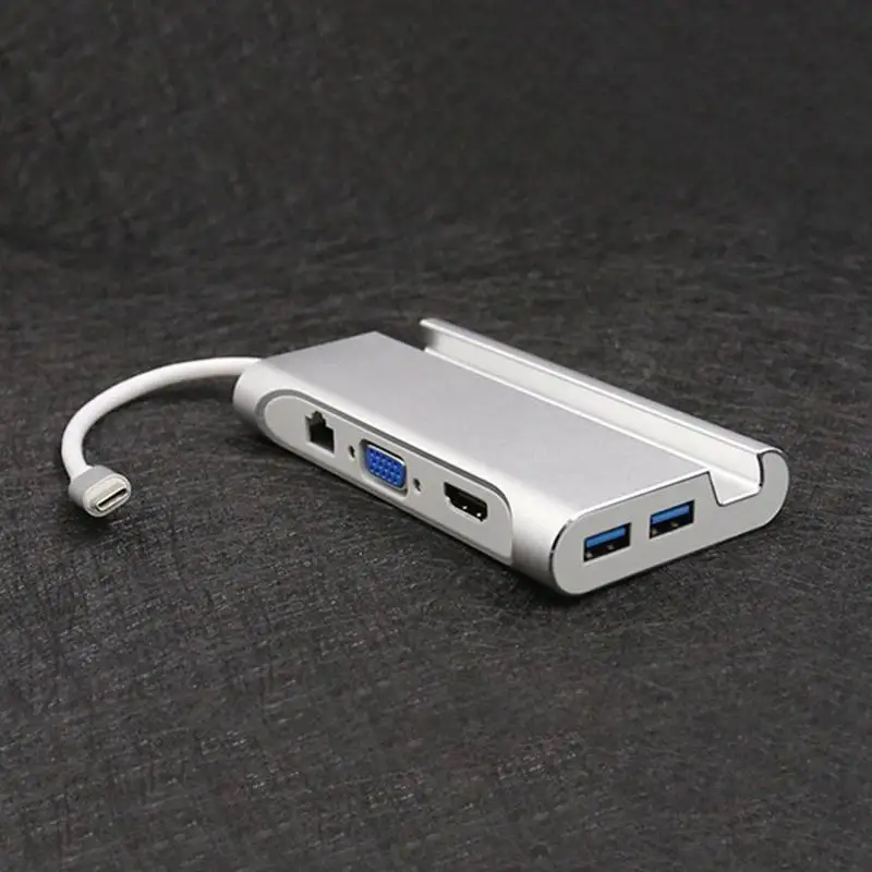 7в1 Usb C до 4K Hdmi Vga Rj45 Ethernet Usb 3,1 порт type C зарядный адаптер концентратор серебристо-серый
