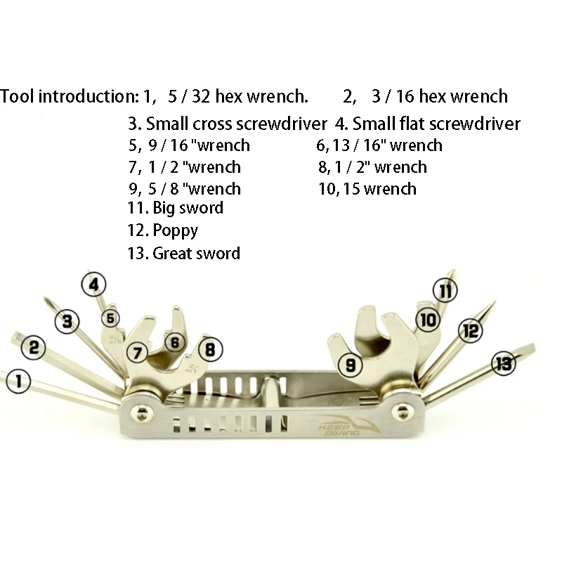 

KEEP DIVING Stainless Steel 13 in 1 Mini Driver Repair Tool Set BCD Cylinder REG Adjustment and Maintenance TL-912