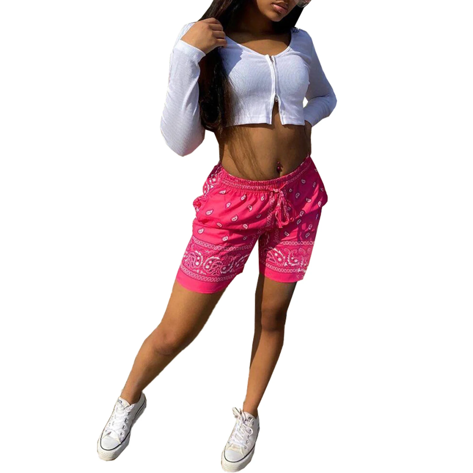 new hooters shorts Women Cashew Printing Stretch short Pants Tight High Waist Hip Hop Style Shorts Casual Loose Lace-up Clothing nike pro shorts