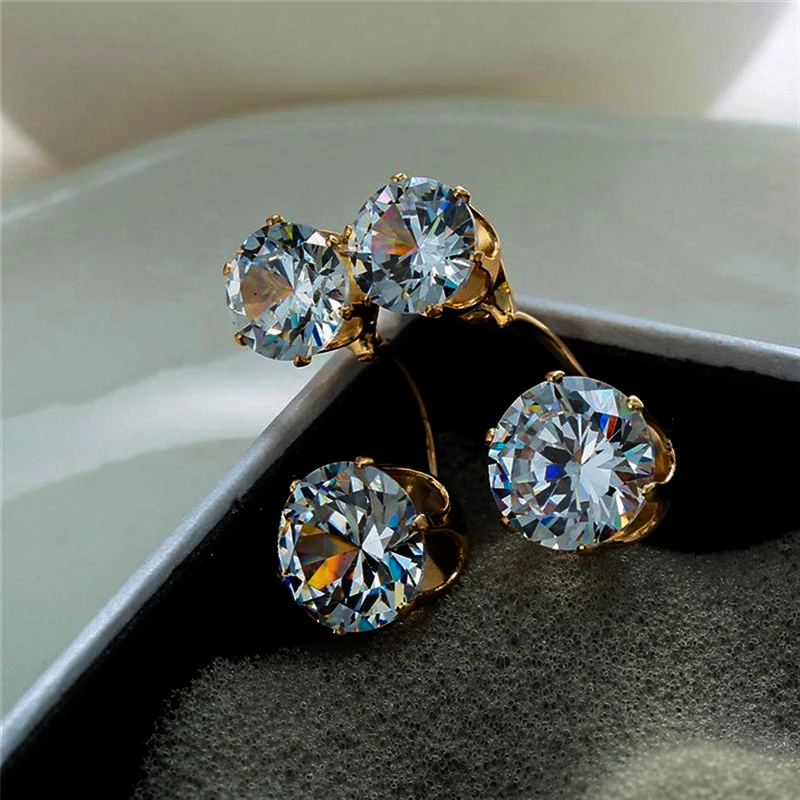 Милые женские серьги-гвоздики с круглым циркониевым камнем, элегантные серьги золотого и серебряного цвета, уникальный стиль, винтажные свадебные серьги для женщин