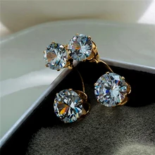 Милые женские серьги-гвоздики с круглым циркониевым камнем, элегантные серьги золотого и серебряного цвета, уникальный стиль, винтажные свадебные серьги для женщин