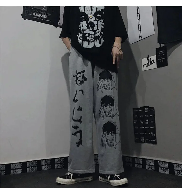 hip-hop, calça casual coreana de pernas largas, calça grande para casal