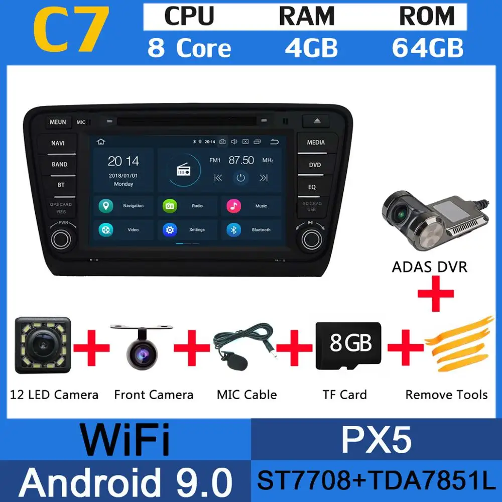 Android 9,0 PX6 4G+ 64G Автомобильный DVD Радио gps для Skoda OCTAVIA DSP Авто CarPlay головное устройство мультимедиа - Цвет: PX5 ADAS