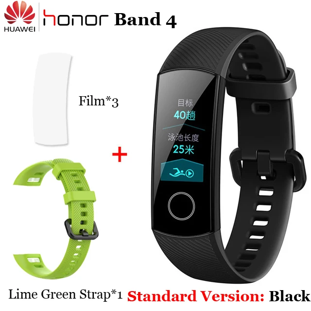 Умный Браслет huawei Honor Band 4 5 Amoled, цветной сенсорный экран 0,95 дюйма, для плавания, для обнаружения сердечного ритма, сна - Color: 3Flim n Lime Strap