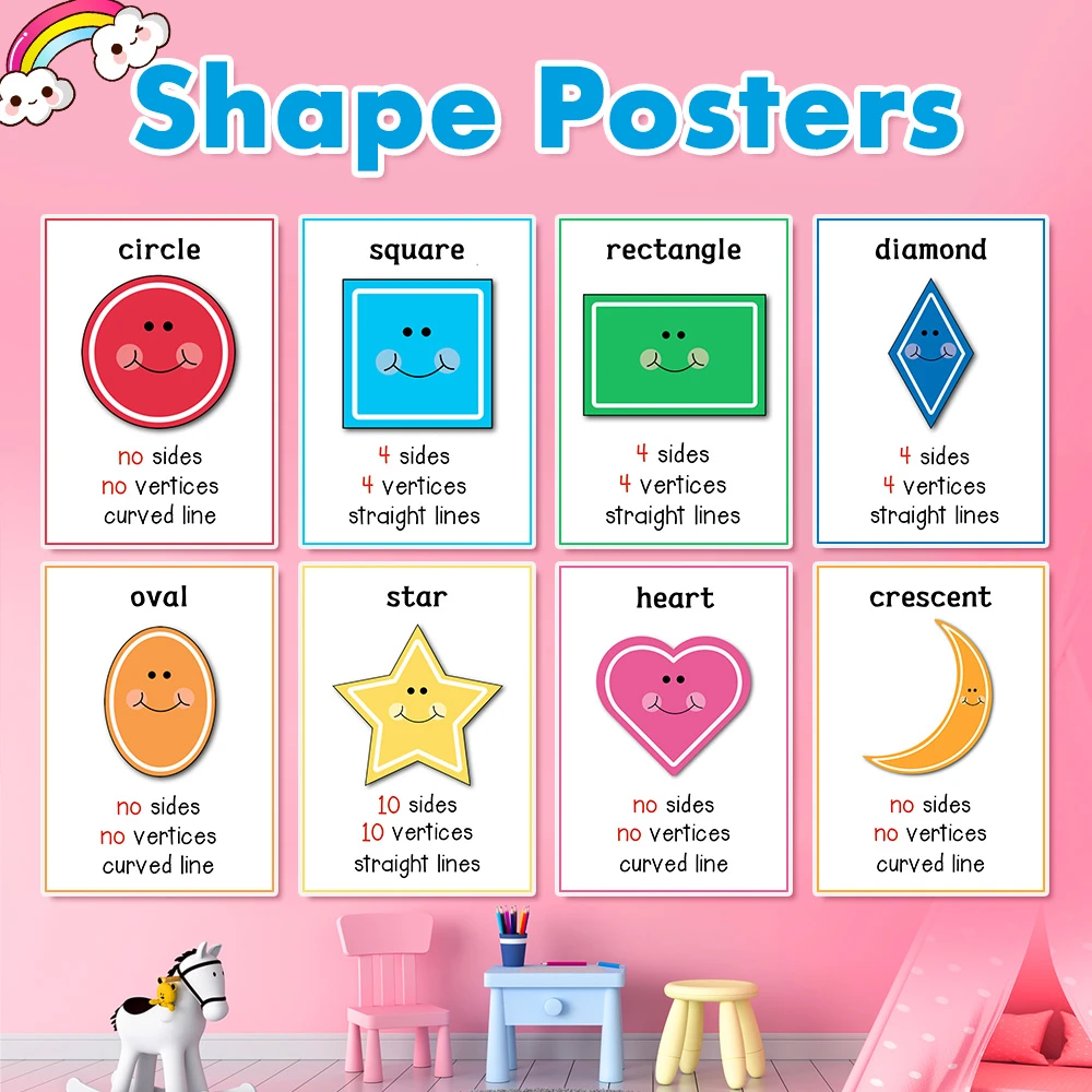 12pcs Set Shapes English Flash Cards Word Card Kids Montessori Kindergarten Teaching Aids Learning Educational Toys For Children Aliexpress
