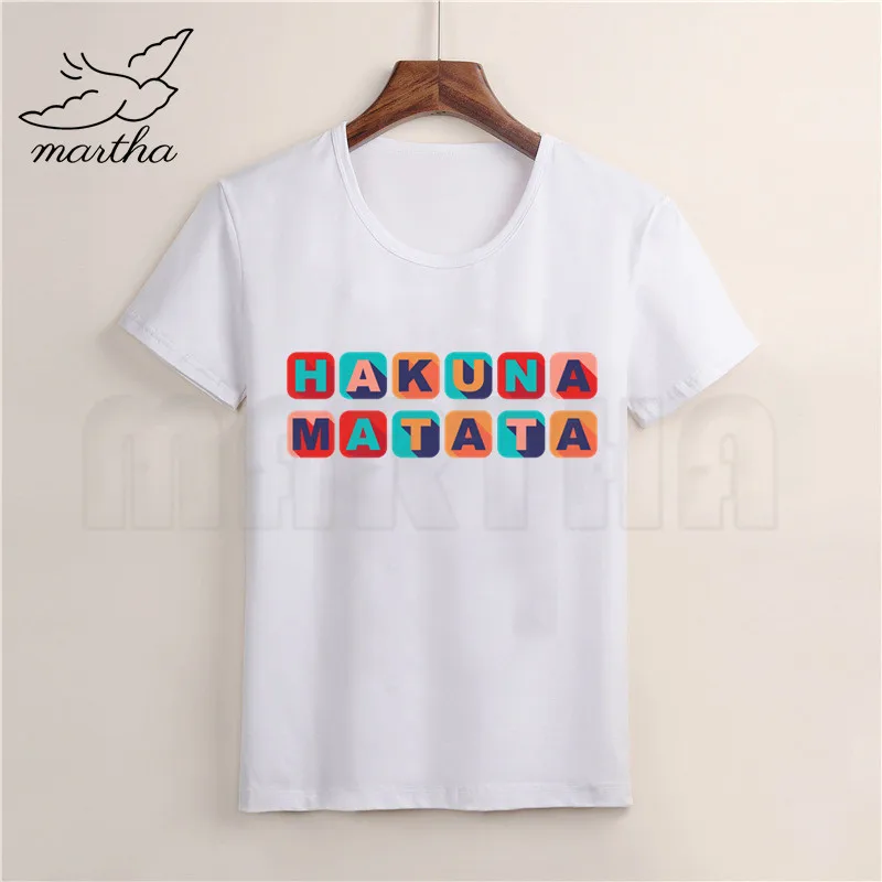 WhiteD Hakuna Matata/белая футболка летние повседневные футболки с короткими рукавами для мальчиков детские модные топы, летняя футболка для девочек - Цвет: WhiteD