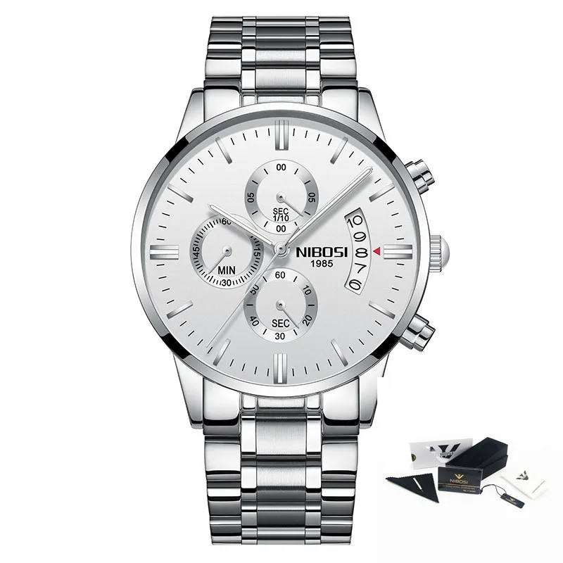 6 with box NIBOSI Relogio Masculino мужские спортивные часы с хронографом модные повседневные золотые кварцевые наручные часы водонепроницаемые Роскошные мужские часы - Цвет: 6 with box