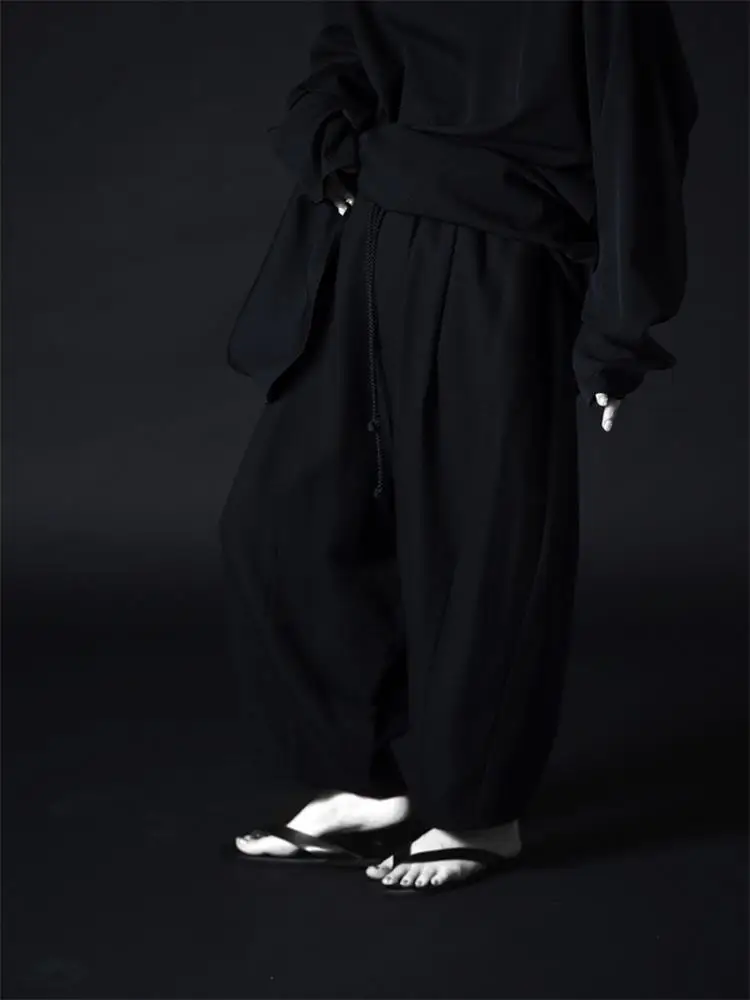 Men's Casual Pants Wide Leg Pants Culottes Spring And Autumn New Black Elastic Waist Super Loose Youth Fashion Harlan Pants