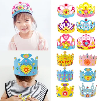 

Handmade Crown Kit DIY Birthday Tiaras Hat Material Set Crafts Toys for Kids Children Boy Girl Toddlers Random Style