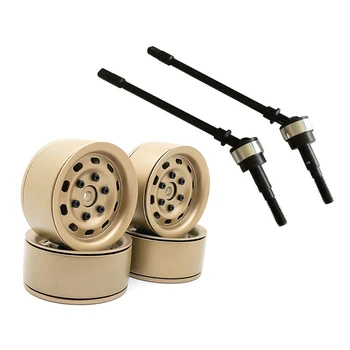

6 Pcs Accessories: 1Pair CVD Drive Shaft Front Axle RC Parts, for Axial Scx10 Crawler RC Car & 4Pcs Metal 1.9 Inch Wheel Rim, fo