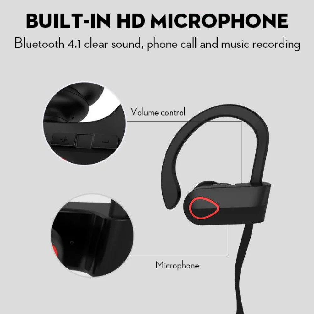 Stereo Bluetooth Earphone Wireless Sports Earhook Earpieces Headset with Microphone for Xiaomi Samsung iPhone Huawei ear phones