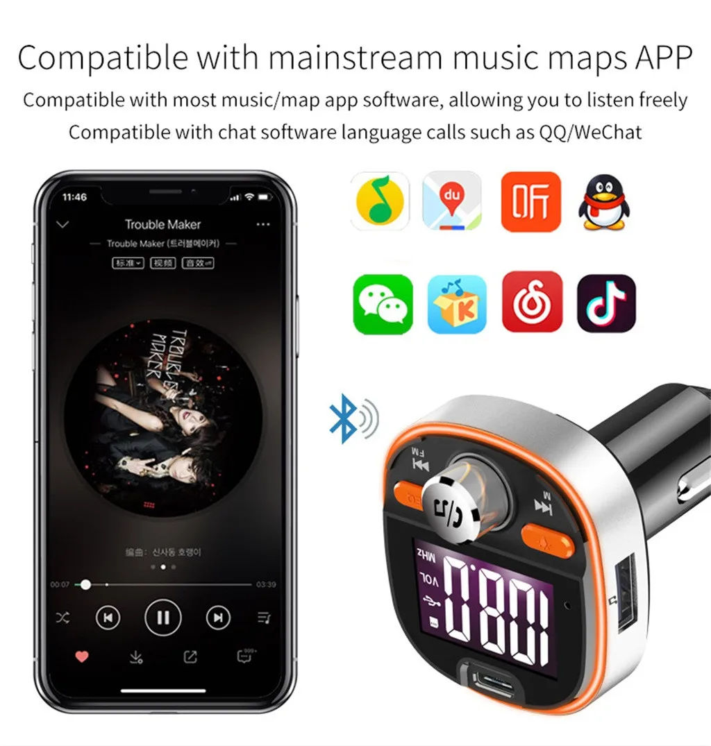 Автомобильный MP3-плеер fm-передатчик модулятор стерео радио MP3-плеер USB TF Bluetooth красочный свет для huawei автомобильные аксессуары
