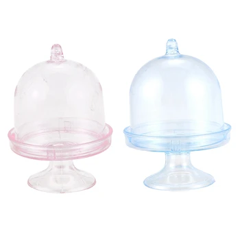 

24 Pcs Mini Cake Stand Cupcake Box Wedding Party Plastic Candy Box, 12 Pcs Blue & 12 Pcs Pink