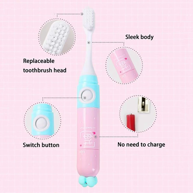 1PC Kids Electric Toothbrush Softer Bristle Brush Cute Fruit Design Cover Electric Toothbrush Easy-Press Power Button Fun Tooth