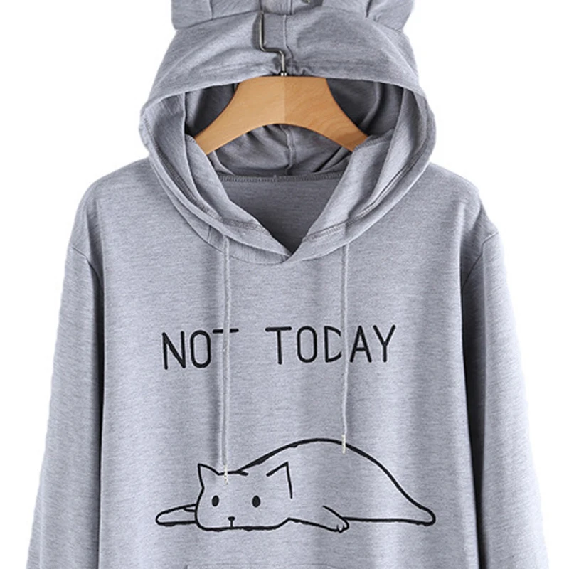 Zuolunouba осенние толстовки свободные женские толстовки Not Today мультфильм Кот буквы печати слоган Harajuku Kawaii розовая толстовка с капюшоном