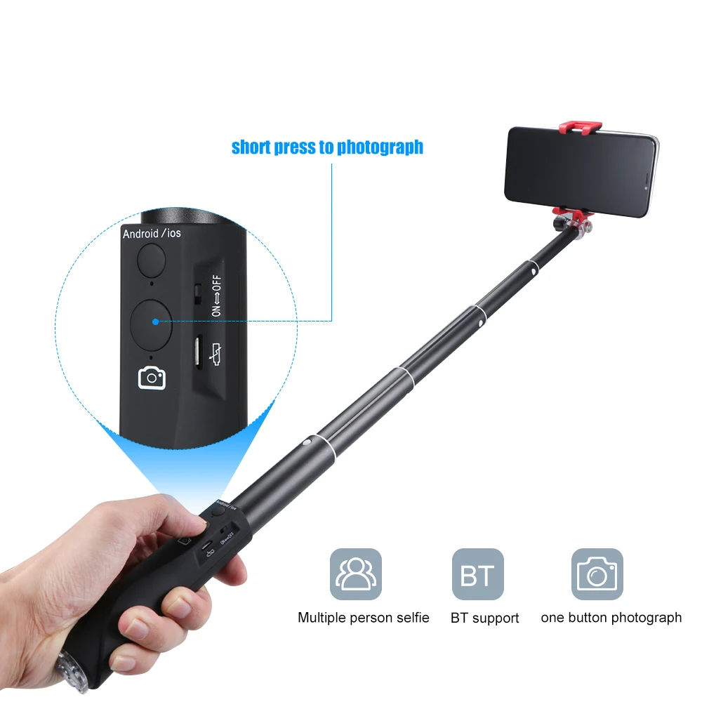 Палка для селфи из алюминиевого сплава BT Phone Selfie Stick для смартфона бесплатно выдвижная штанга для селфи