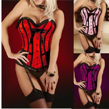 

Sexy Red Corset Bustier Lingerie Women's Overbust Satin Boned Corset Front Buckle Bow Lace Up Waist Trainer Burlesque Corset Top