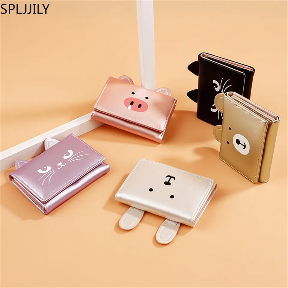 

SPLJJILY 2019 Creative Rabbit Pearl Laser Women Short Wallet Multi Card Holder Small Zipper Coin Purse for Girls and Women